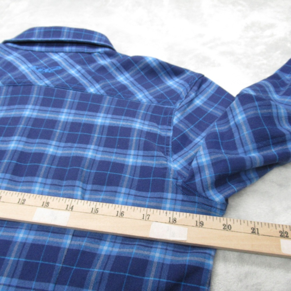 Kuhl Shirt Womens Large Blue Plaid Flannel Pockets Button Up Long Sleeve Casual - Picture 10 of 12